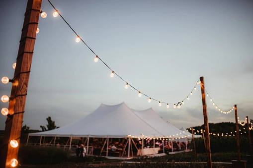 Event lighting rentals San Diego - String lights, chandeliers, and uplighting